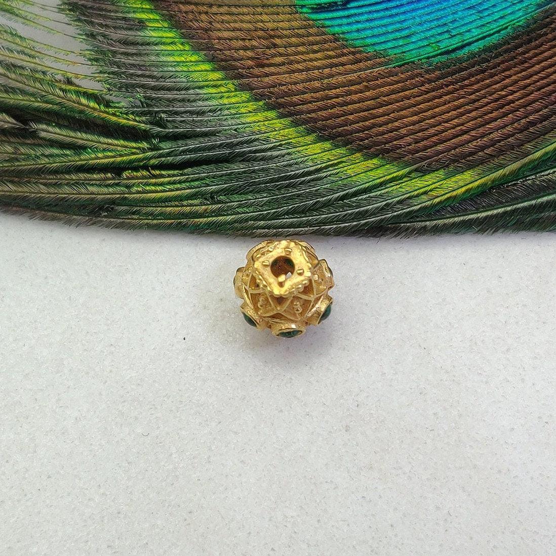 18k Yellow Gold Marquise Spacer Beads with Stone Inlay - 11X8 mm - Kanika Creations