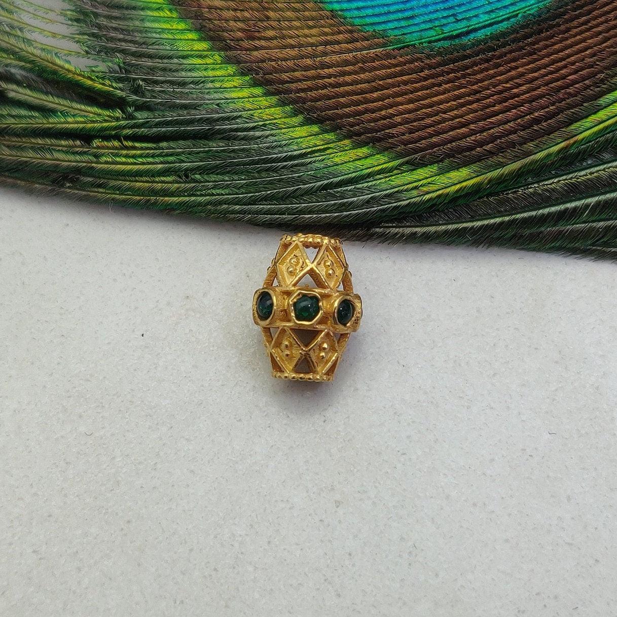 18k Yellow Gold Marquise Spacer Beads with Stone Inlay - 11X8 mm - Kanika Creations