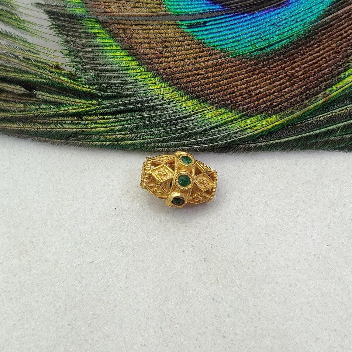 18k Yellow Gold Marquise Spacer Beads with Stone Inlay - 11X8 mm - Kanika Creations