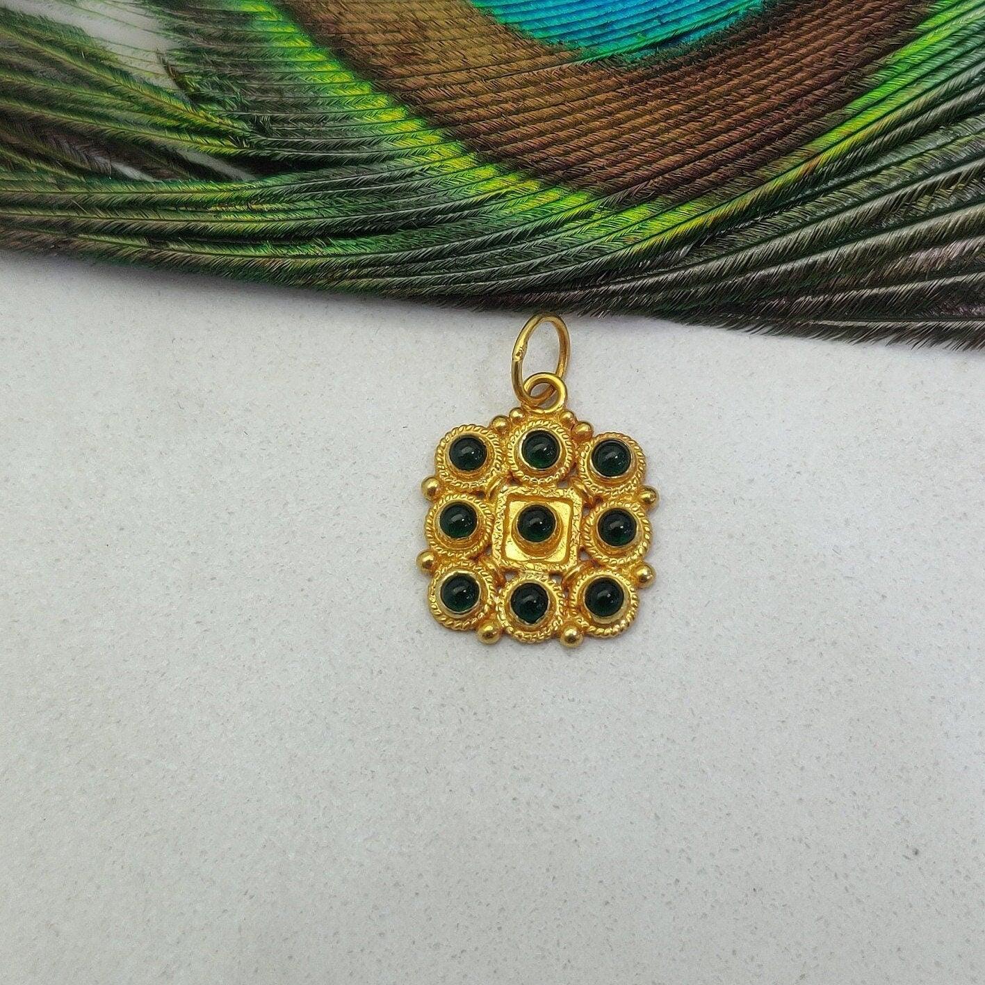18k Yellow Gold Stone Studded Cushion Charm Pendent 15mm - Kanika Creations