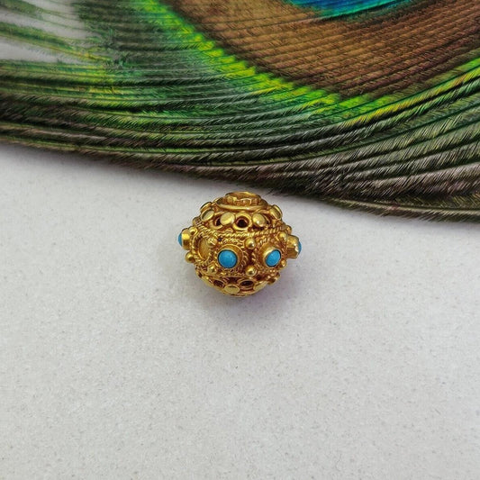 18k Solid Yellow Gold Color Stone Spacer Beads-10 MM - Kanika Creations