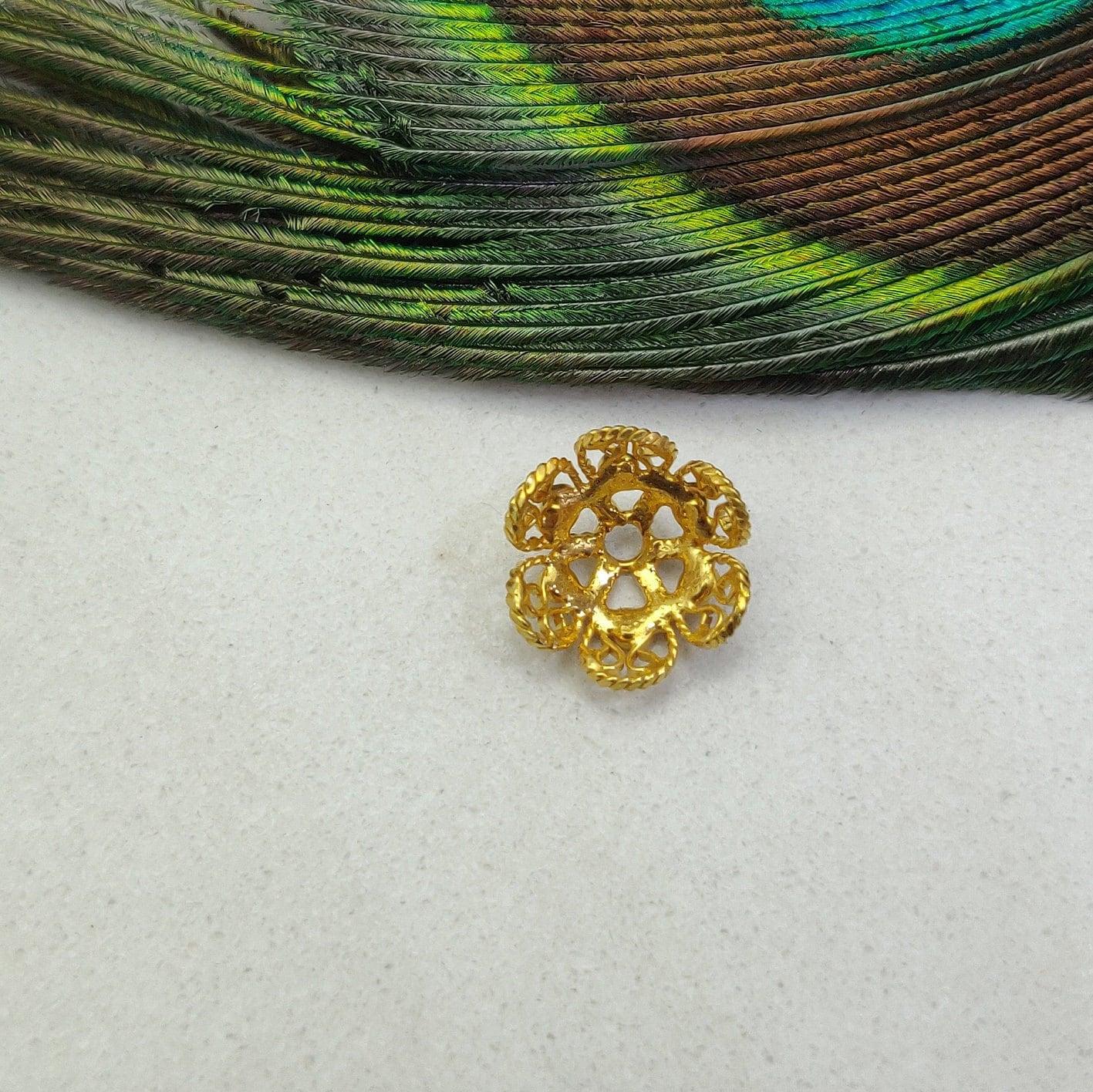 18k Yellow Gold Floral Bead Caps 12 mm - Kanika Creations