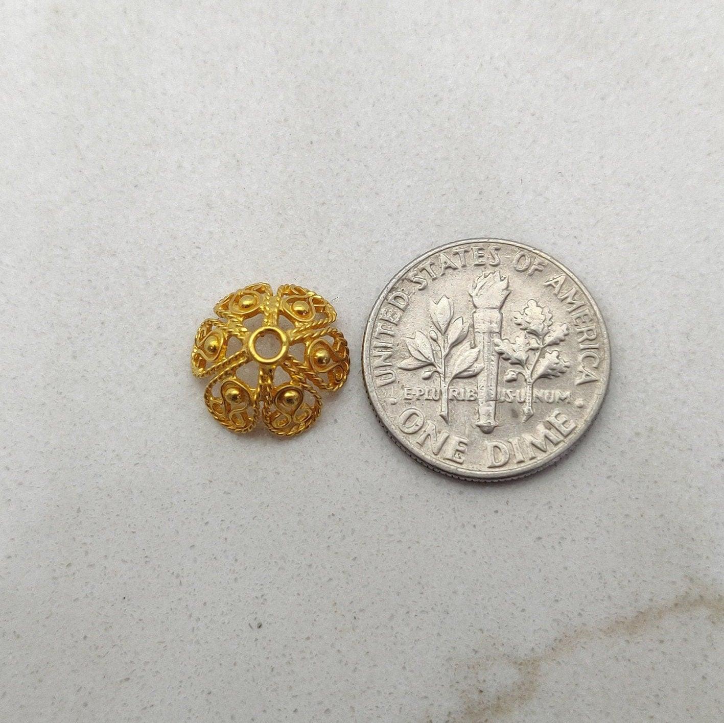 18k Yellow Gold Floral Bead Caps 12 mm - Kanika Creations