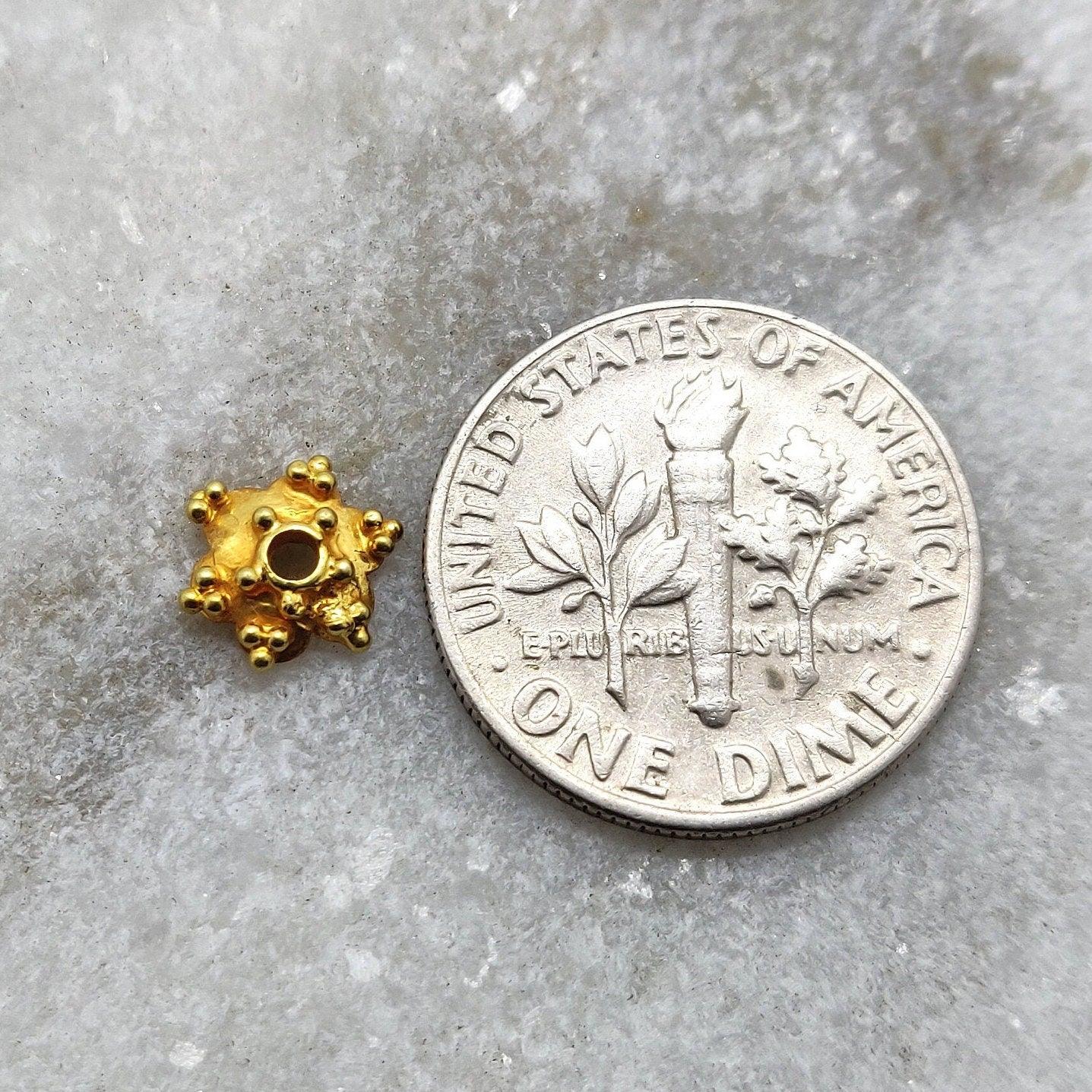 18K Yellow Gold Star End Beads Caps Findings 8mm - Kanika Creations