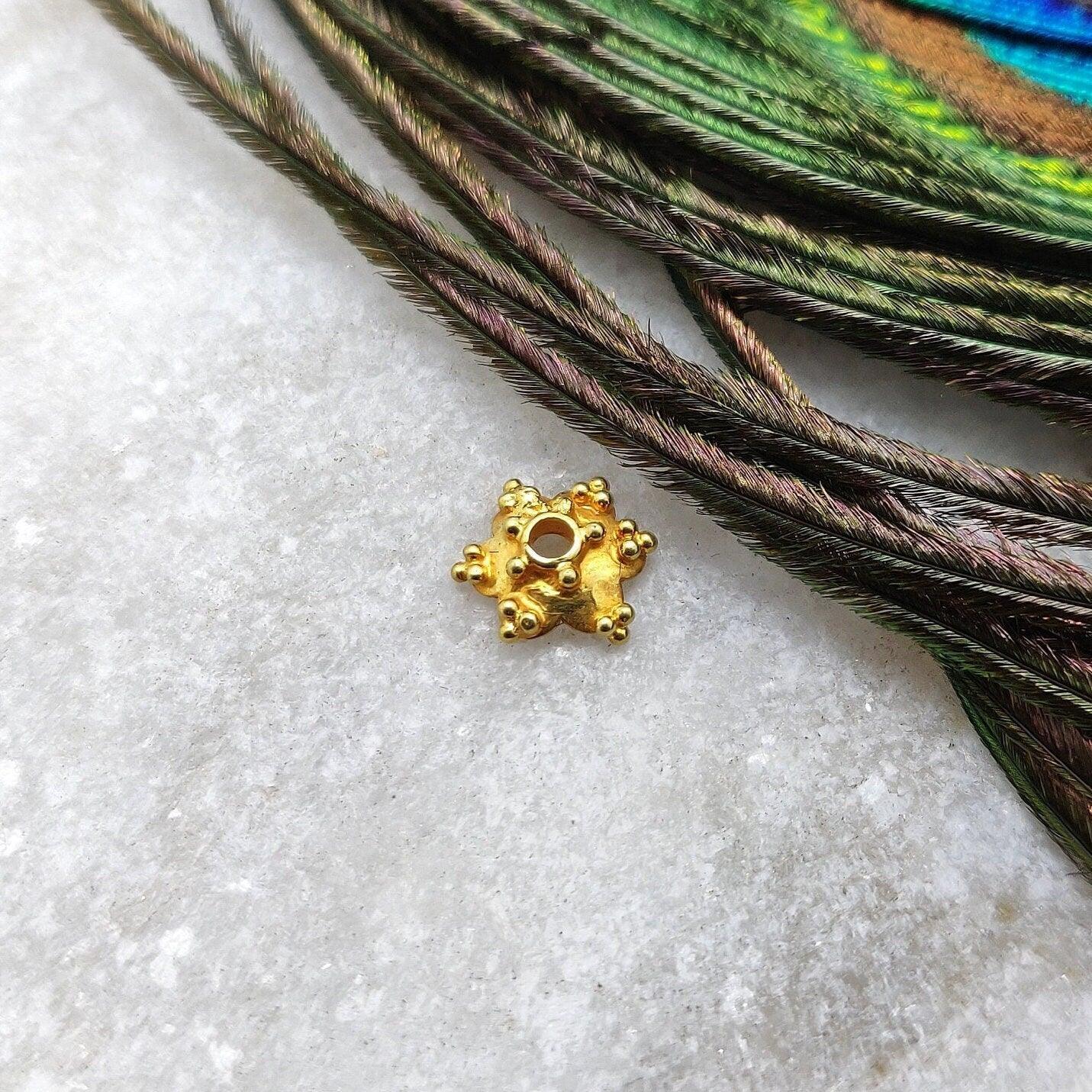 18K Yellow Gold Star End Beads Caps Findings 8mm - Kanika Creations