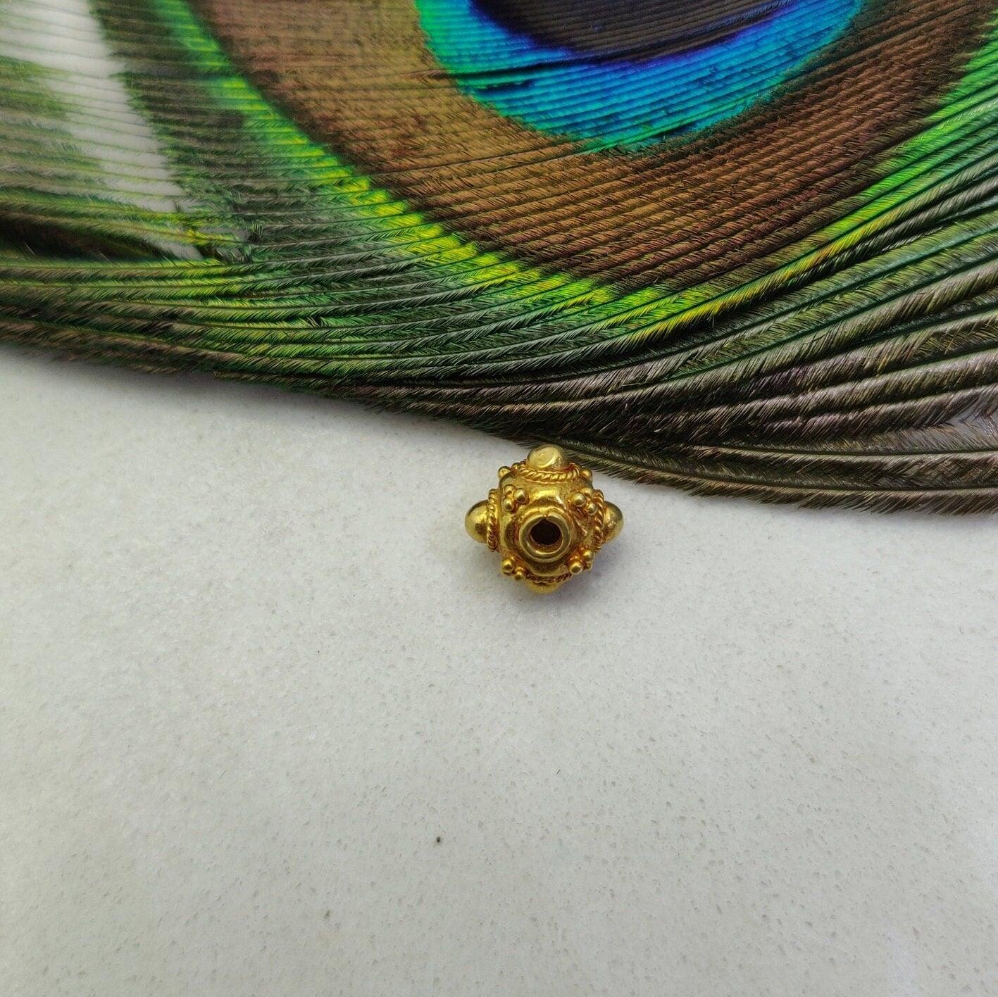 18k Solid Yellow Gold Fancy Floral Beads 9x7mm - Kanika Creations