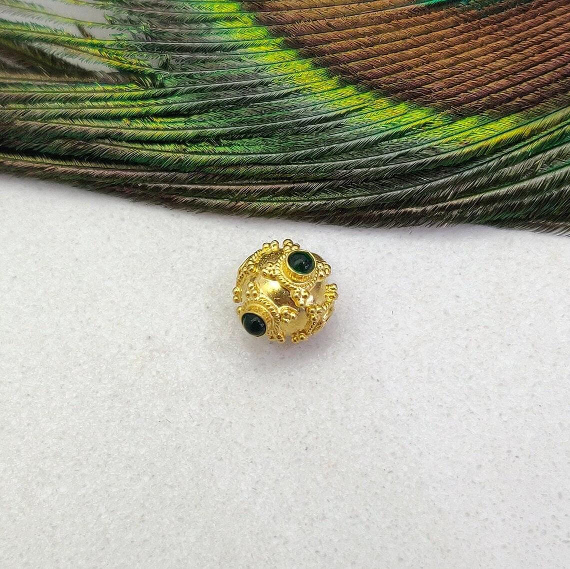 18k Solid Yellow Gold Emerald Fancy Round Beads 7.5mm - Kanika Creations