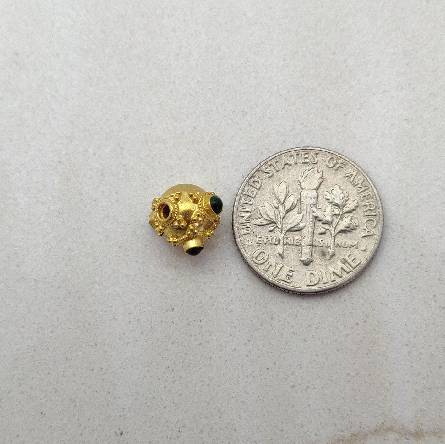 18k Solid Yellow Gold Emerald Fancy Round Beads 7.5mm - Kanika Creations