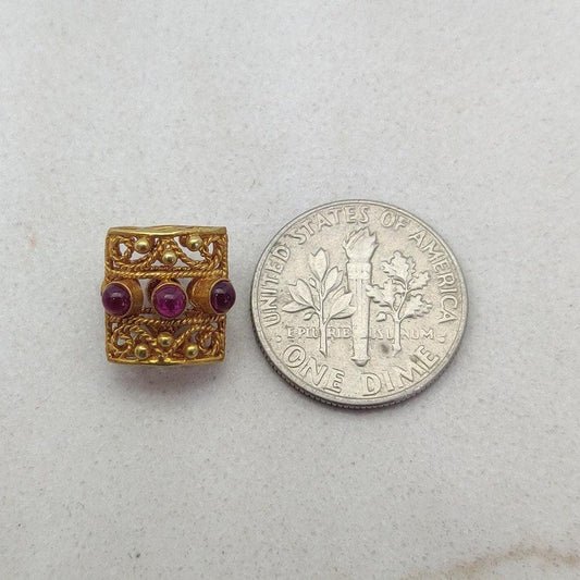 Handmade 18k Yellow Gold Stone Studded Rectangle Spacer Beads - Kanika Creations
