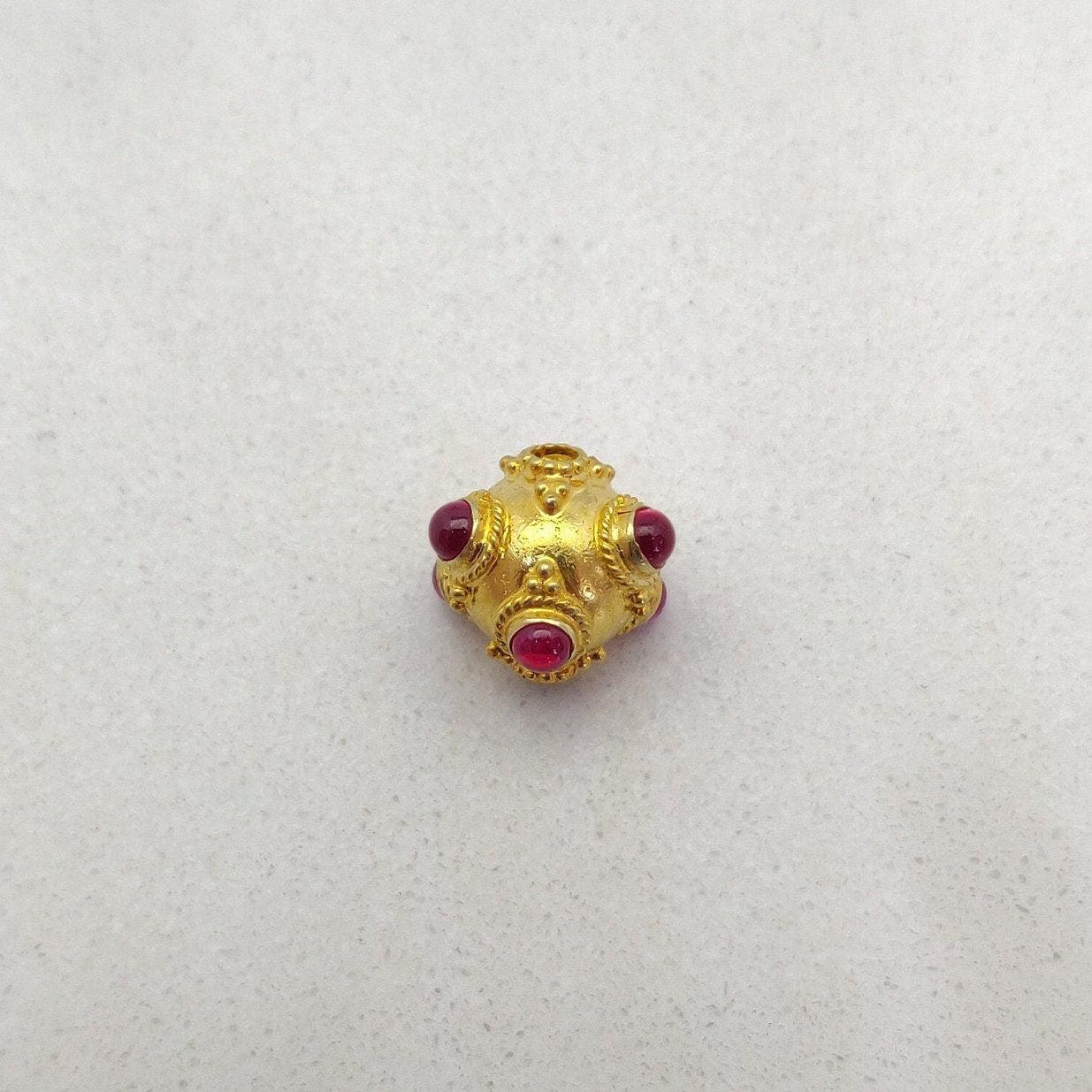 18k Solid Yellow Gold Gemstone Ball Beads-10X9 mm - Kanika Creations