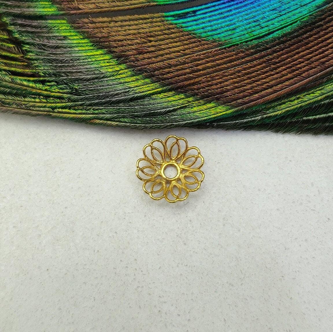 18k Yellow Gold Fancy Filigree Carved Beads Cap Findings 9mm - Kanika Creations