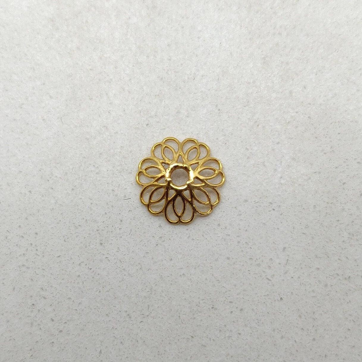 18k Yellow Gold Fancy Filigree Carved Beads Cap Findings 9mm - Kanika Creations