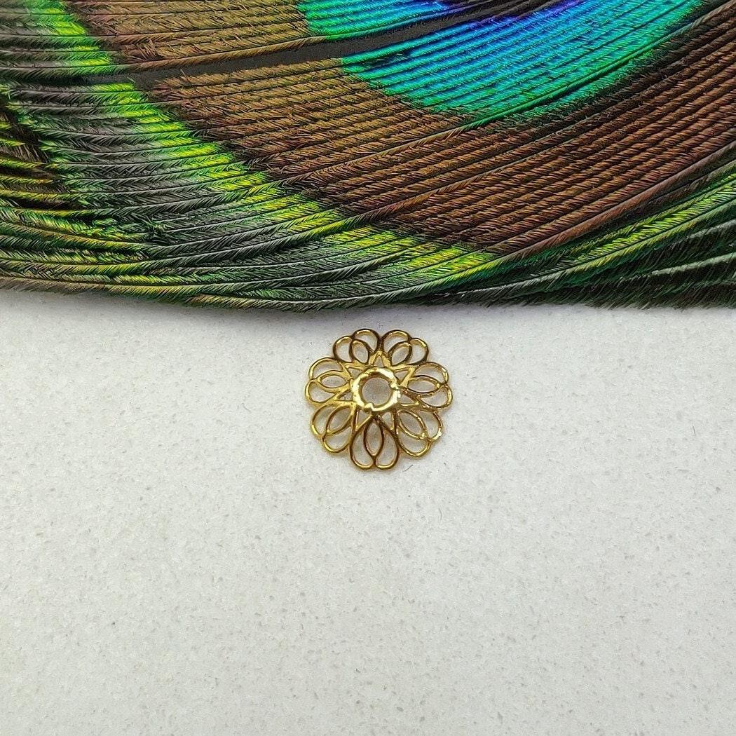 18k Yellow Gold Fancy Filigree Carved Beads Cap Findings 9mm - Kanika Creations