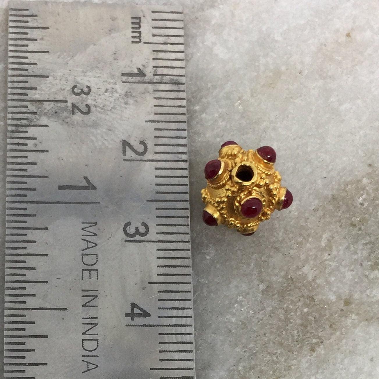 18K Solid Yellow Gold Ruby Round Spacer Ball Beads - Kanika Creations