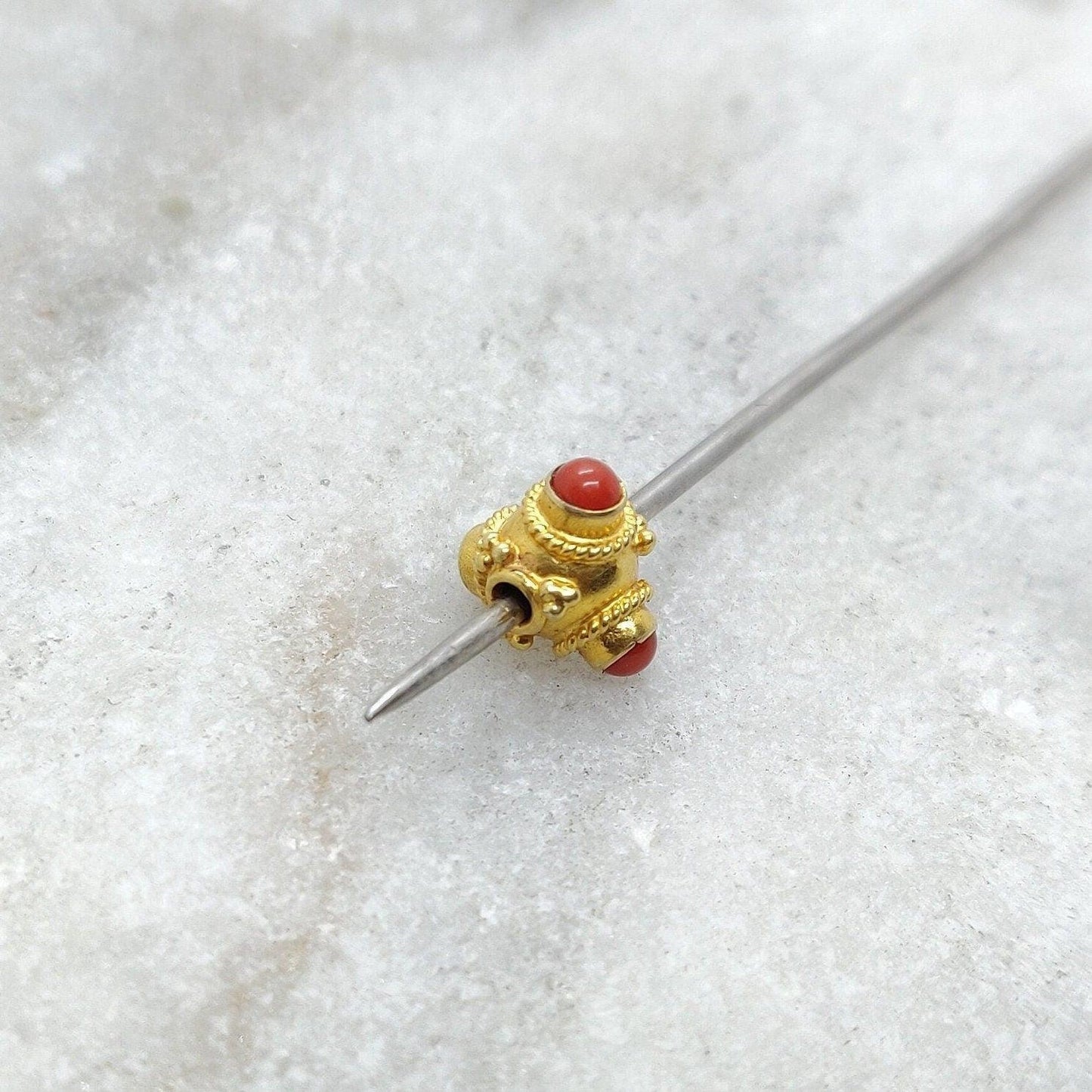18K Gold Spacer Beads Coral Stone Triangle DIY Craft - Kanika Creations