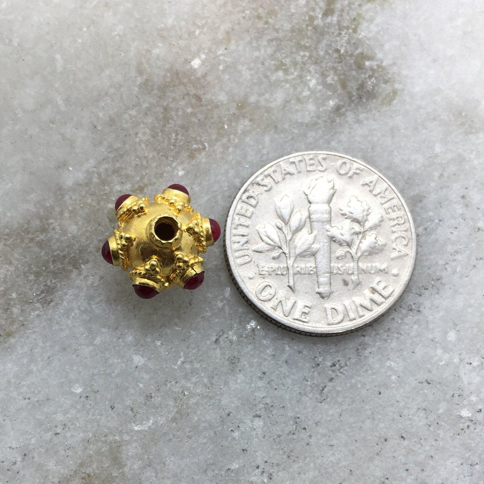 18k Gold Rondelle Ruby Stone Spacer Beads Finding 10mm - Kanika Creations