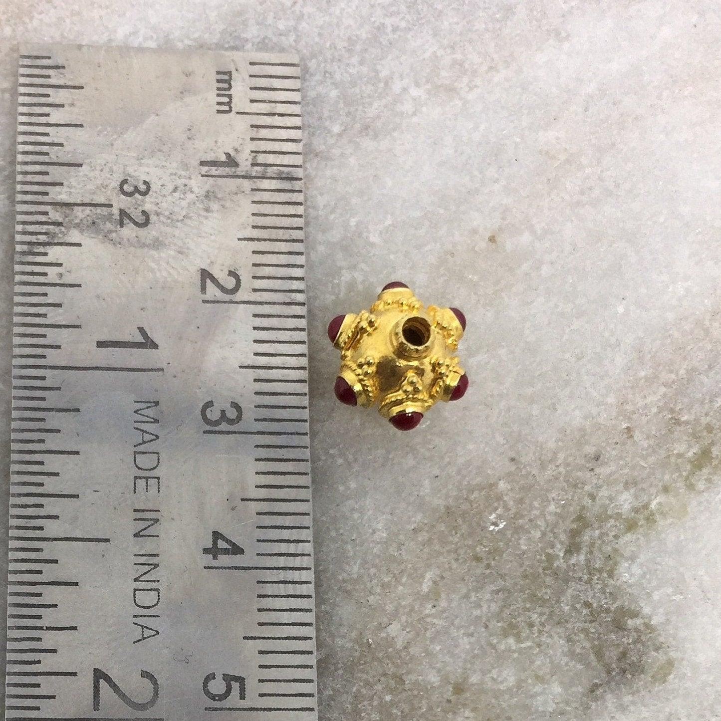 18k Gold Rondelle Ruby Stone Spacer Beads Finding 10mm - Kanika Creations