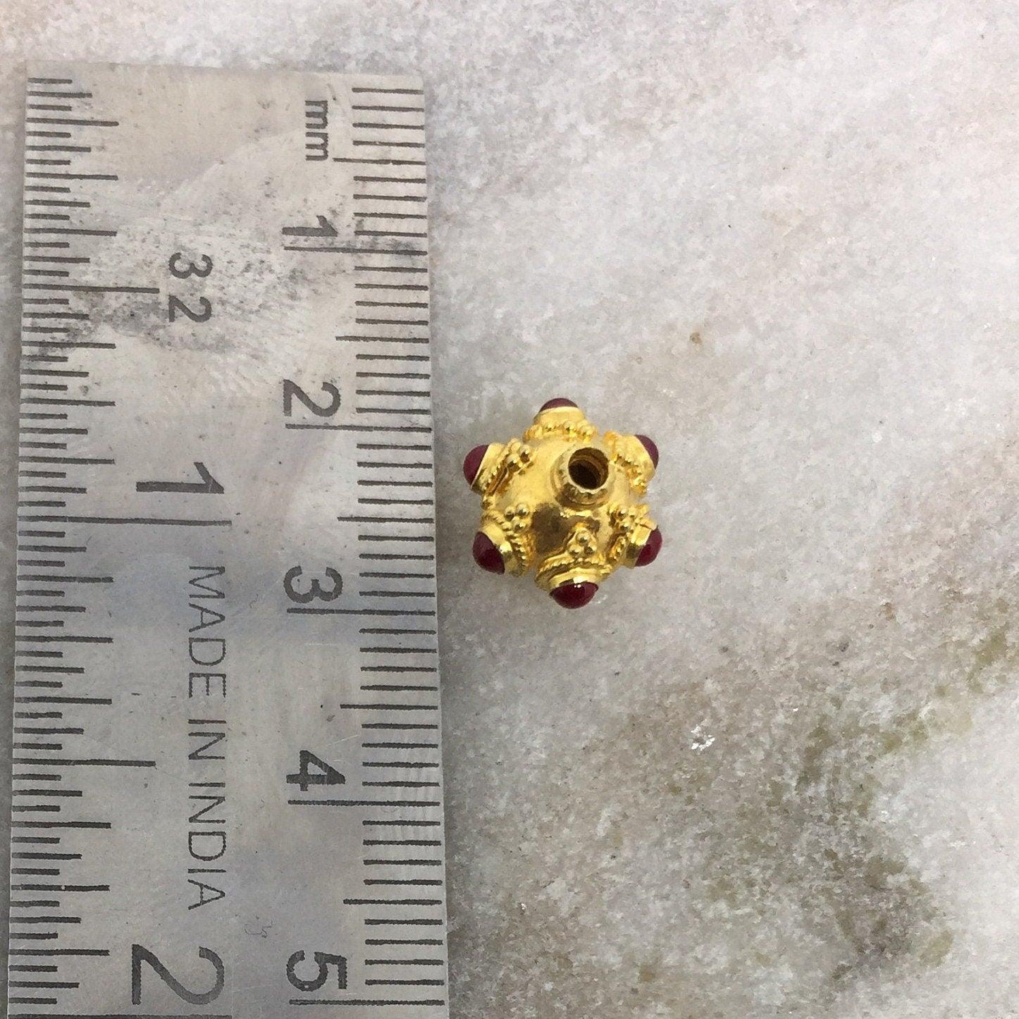 18k Gold Rondelle Ruby Stone Spacer Beads Finding 10mm - Kanika Creations