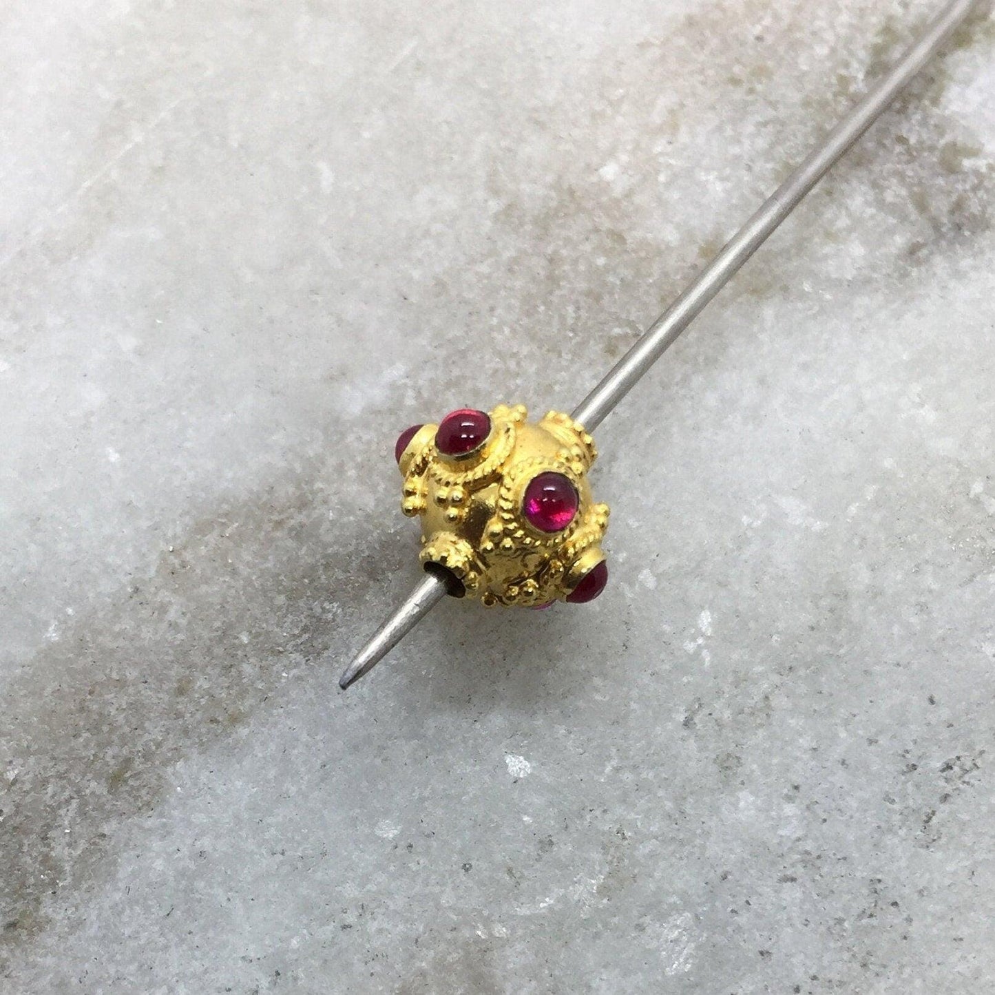 18k Gold Rondelle Ruby Stone Spacer Beads Finding 10mm - Kanika Creations