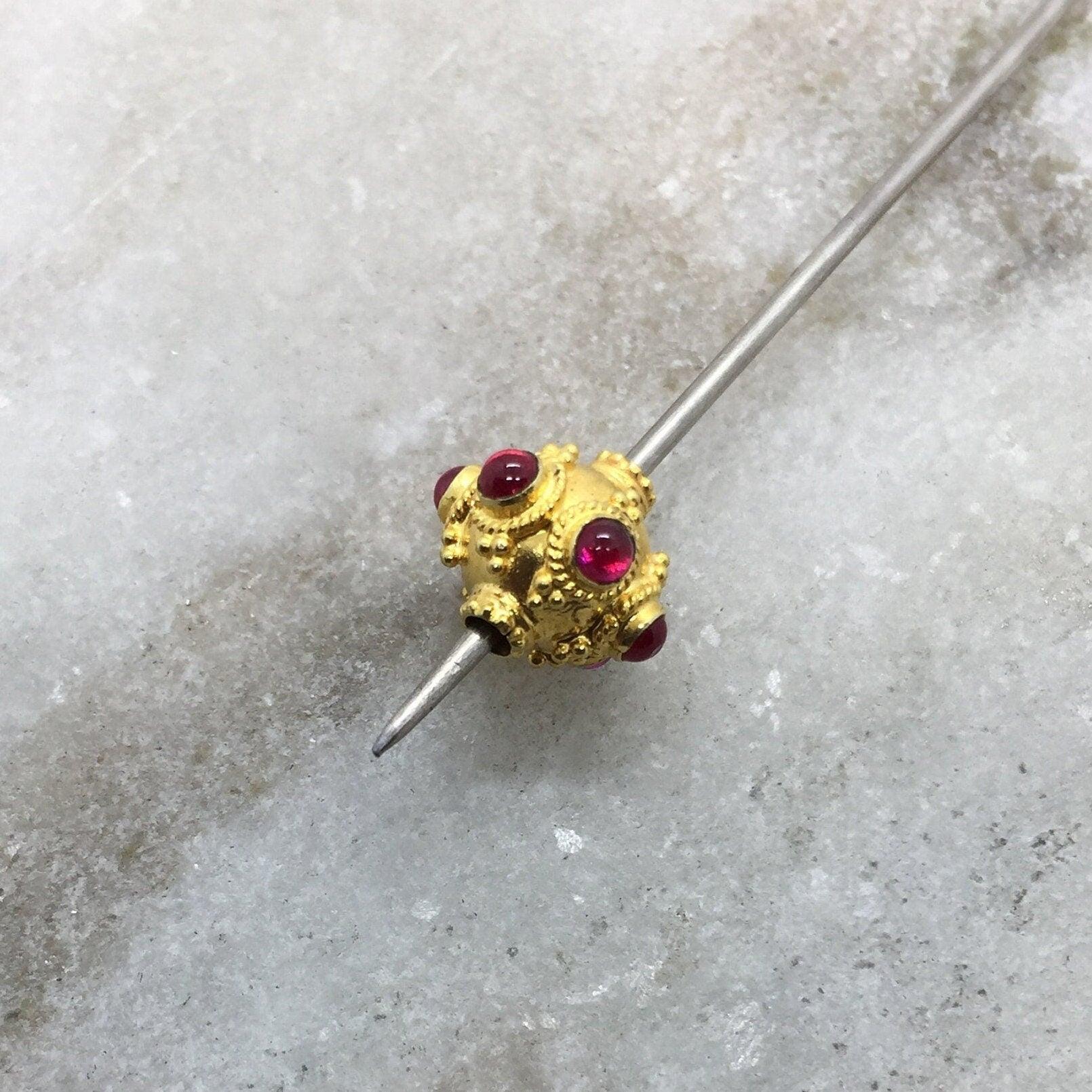 18k Gold Rondelle Ruby Stone Spacer Beads Finding 10mm - Kanika Creations
