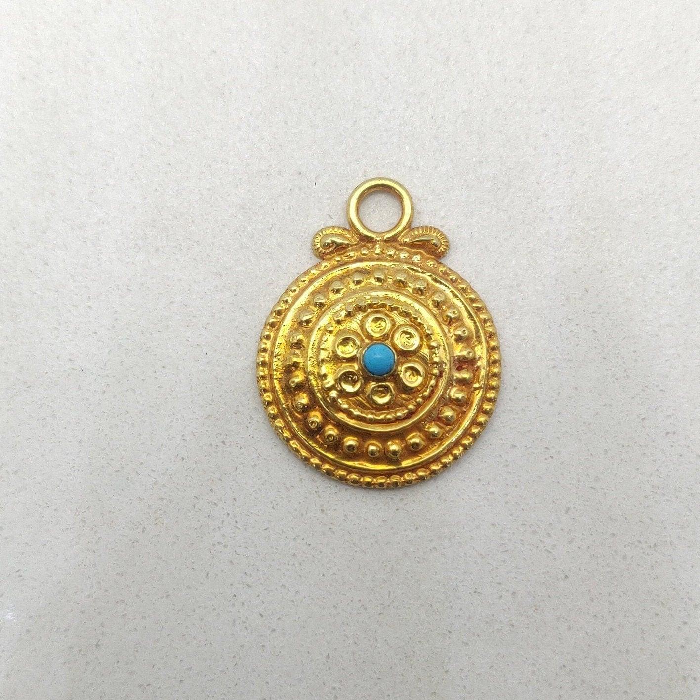 19mm 18k Gold Pendant With Turquoise Jewelry - Kanika Creations