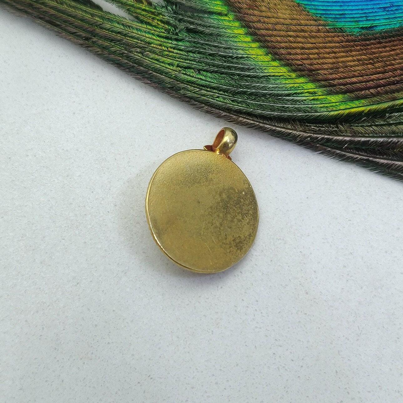 18k Solid Yellow Gold Turquoise Pendant 17mm Antique Jewelry - Kanika Creations