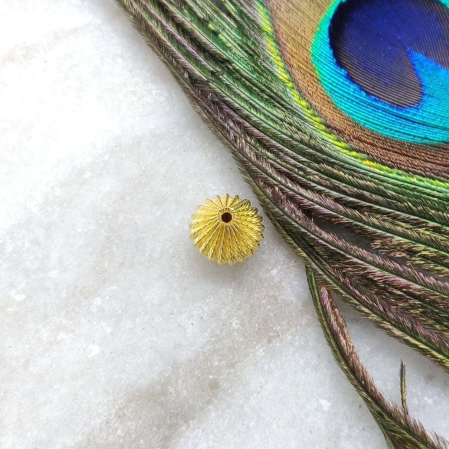 18k Solid Yellow Gold Fluted Round Spacer Beads 9x10mm - Kanika Creations