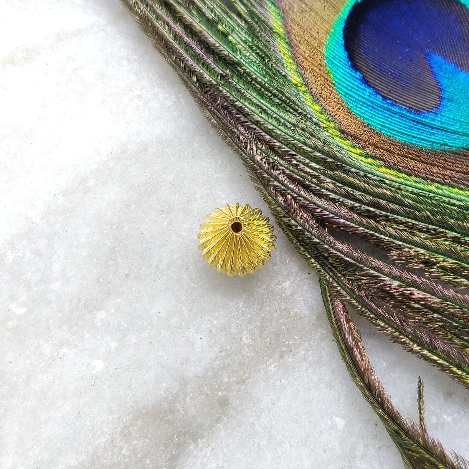 18k Solid Yellow Gold Fluted Round Spacer Beads 9x10mm - Kanika Creations