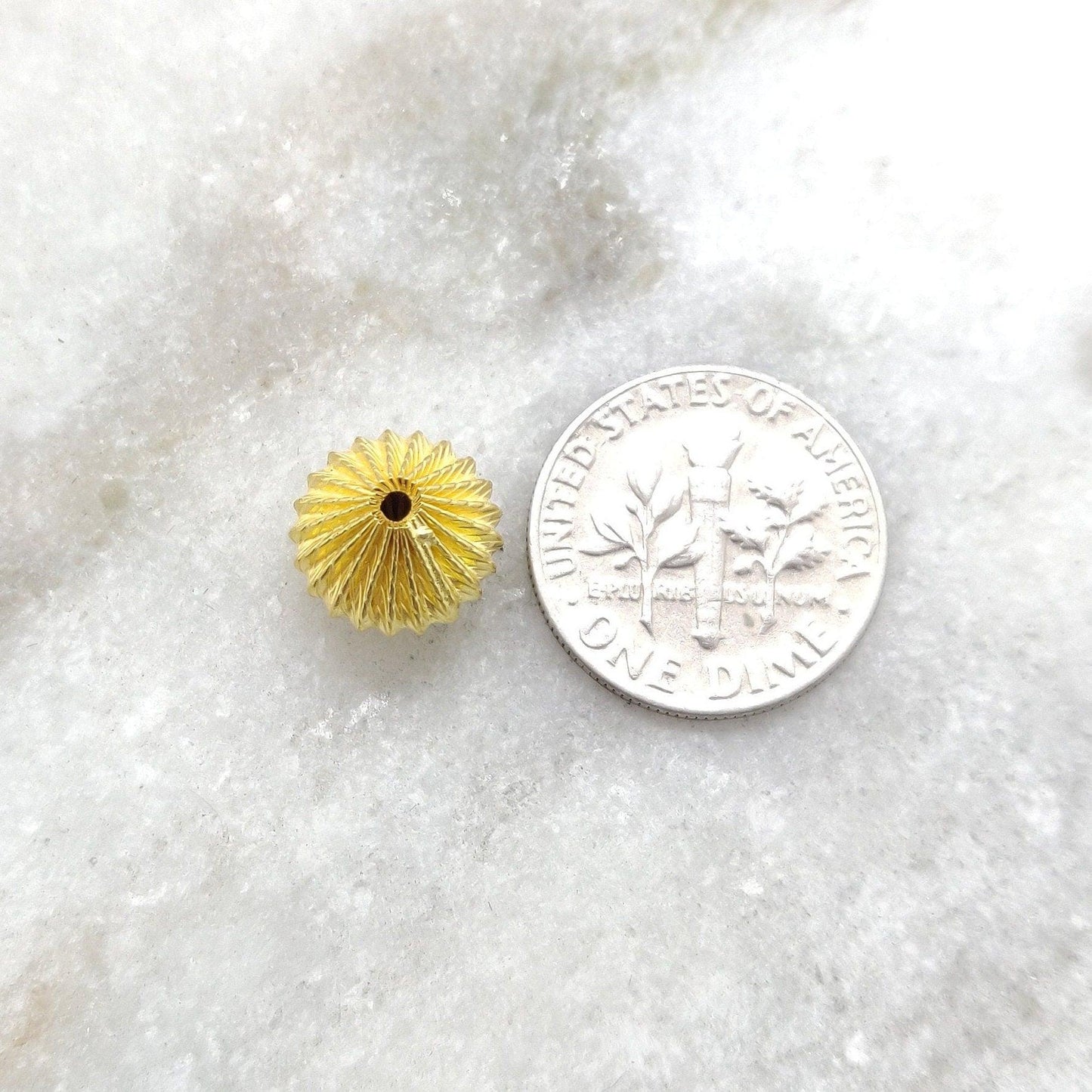 18k Solid Yellow Gold Fluted Round Spacer Beads 9x10mm - Kanika Creations