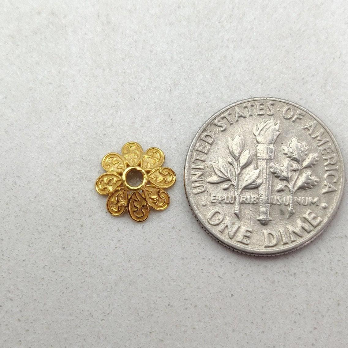 18k Yellow Gold Floral Spacer Bead Caps - Kanika Creations
