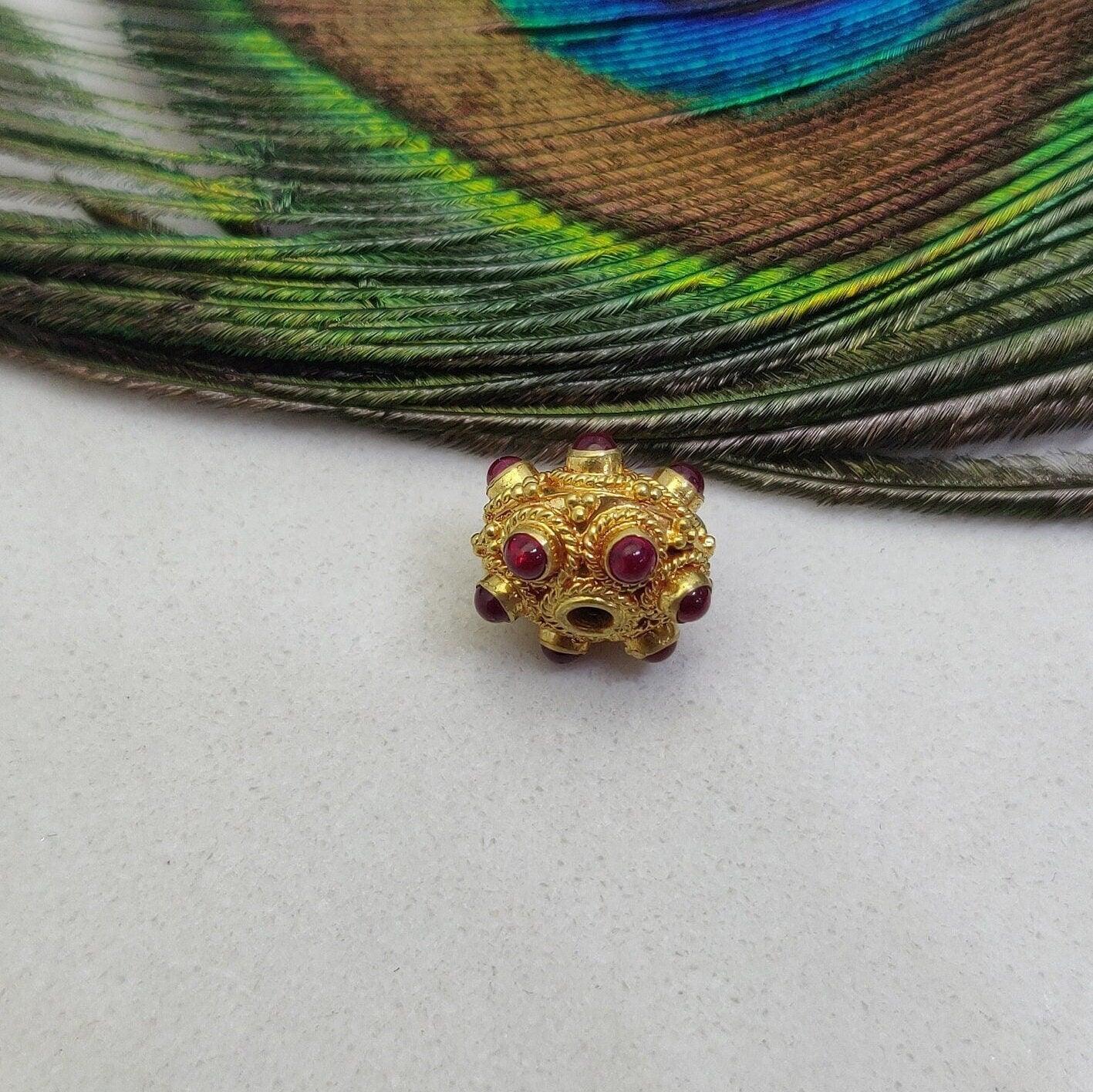 18k Solid Yellow Gold Rondelle Ruby Pumpkin Beads 11mm - Kanika Creations