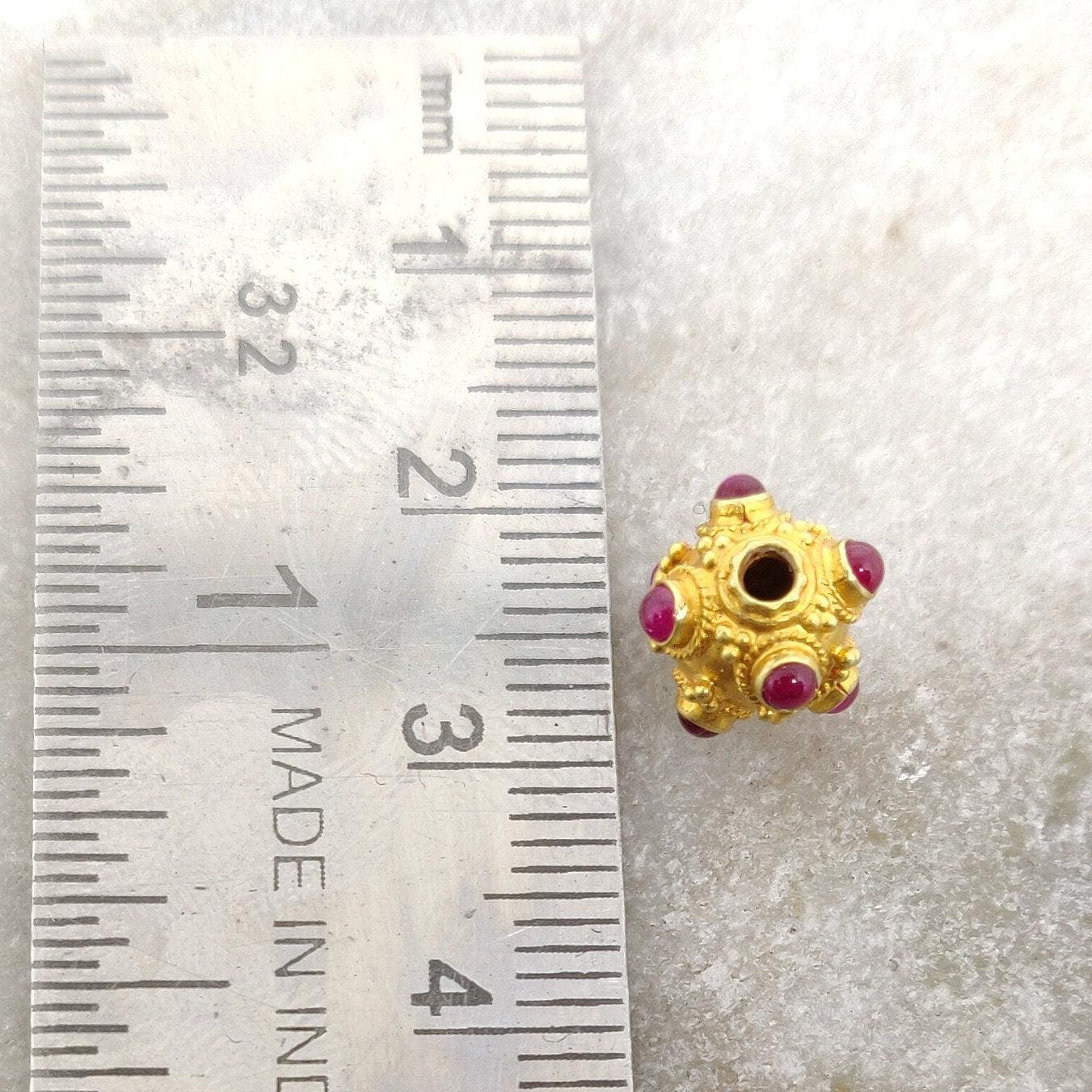 18k Solid Yellow Gold Ruby Filigree Ball Spacer Beads 8mm - Kanika Creations