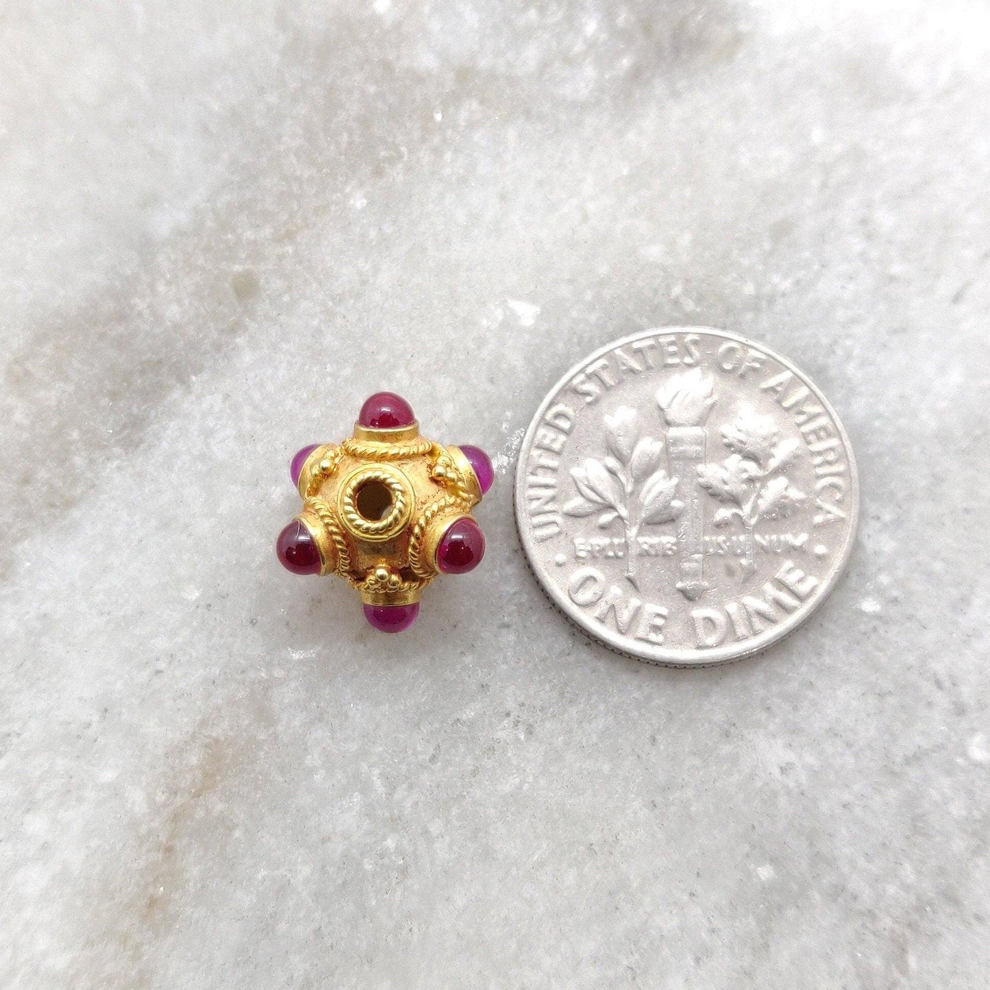 18k Solid Yellow Gold Ruby Round Beads 8mm - Kanika Creations