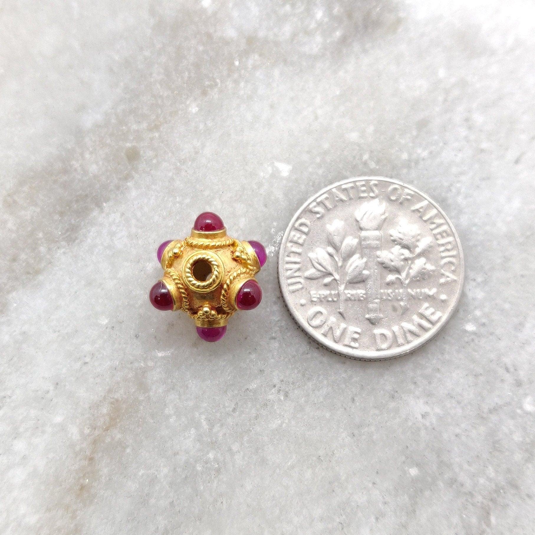 18k Solid Yellow Gold Ruby Round Beads 8mm - Kanika Creations