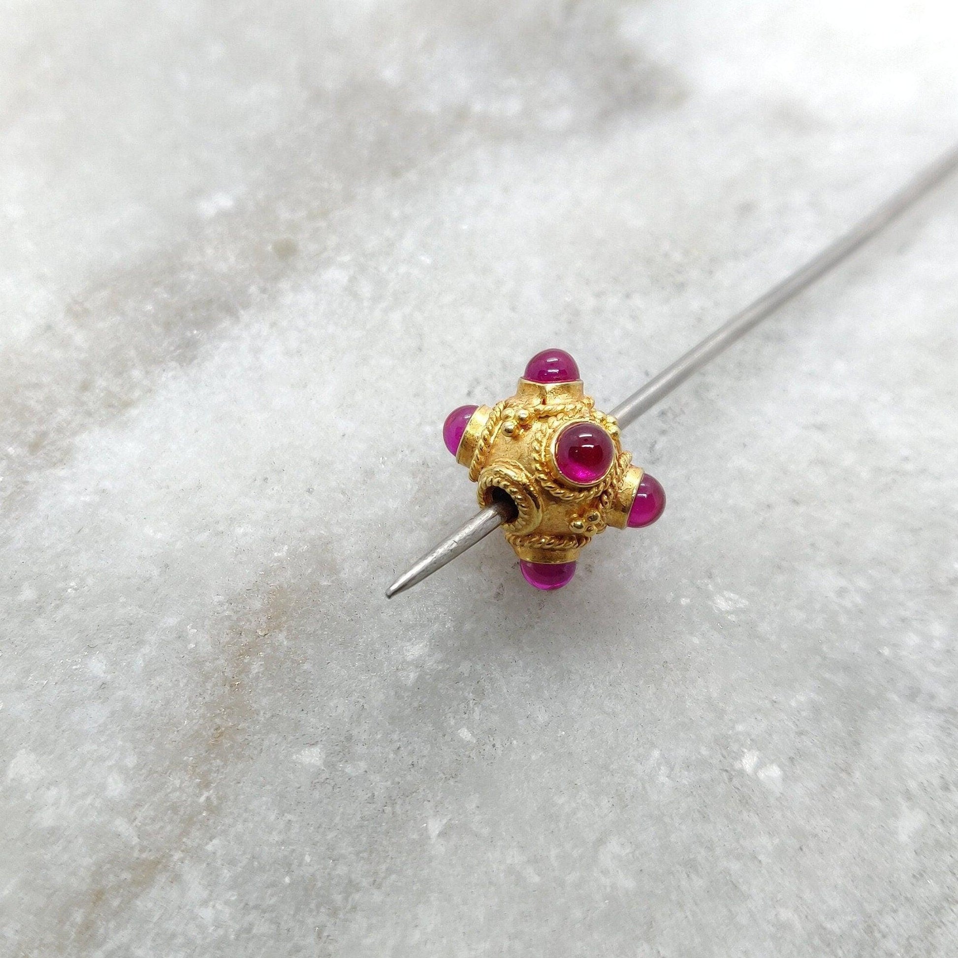 18k Solid Yellow Gold Ruby Round Beads 8mm - Kanika Creations