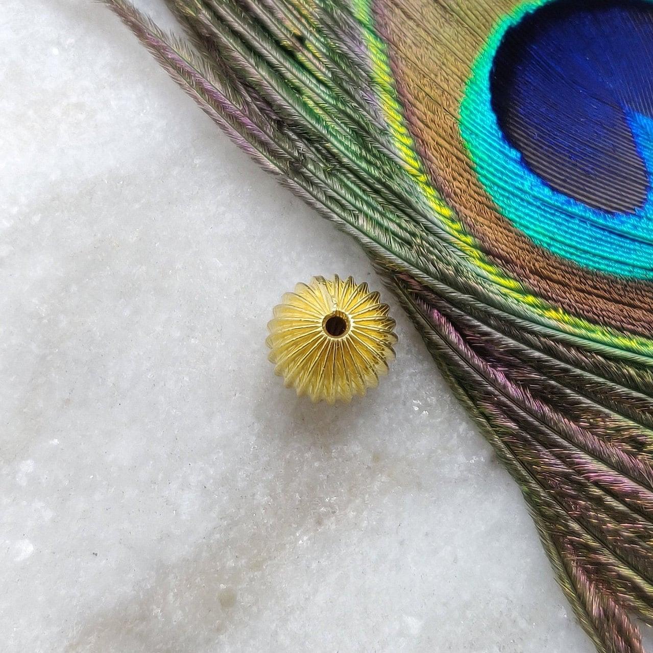 18k Solid Yellow Gold Fluted Rondelle Beads 11x10mm - Kanika Creations