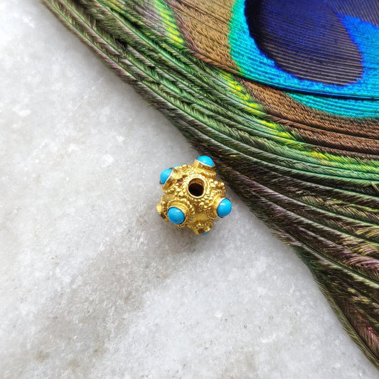 18k Solid Yellow Gold Turquoise Spacer Beads 8mm - Kanika Creations