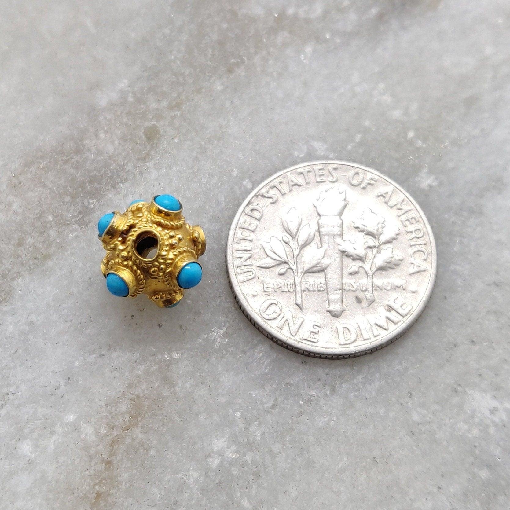 18k Solid Yellow Gold Turquoise Spacer Beads 8mm - Kanika Creations