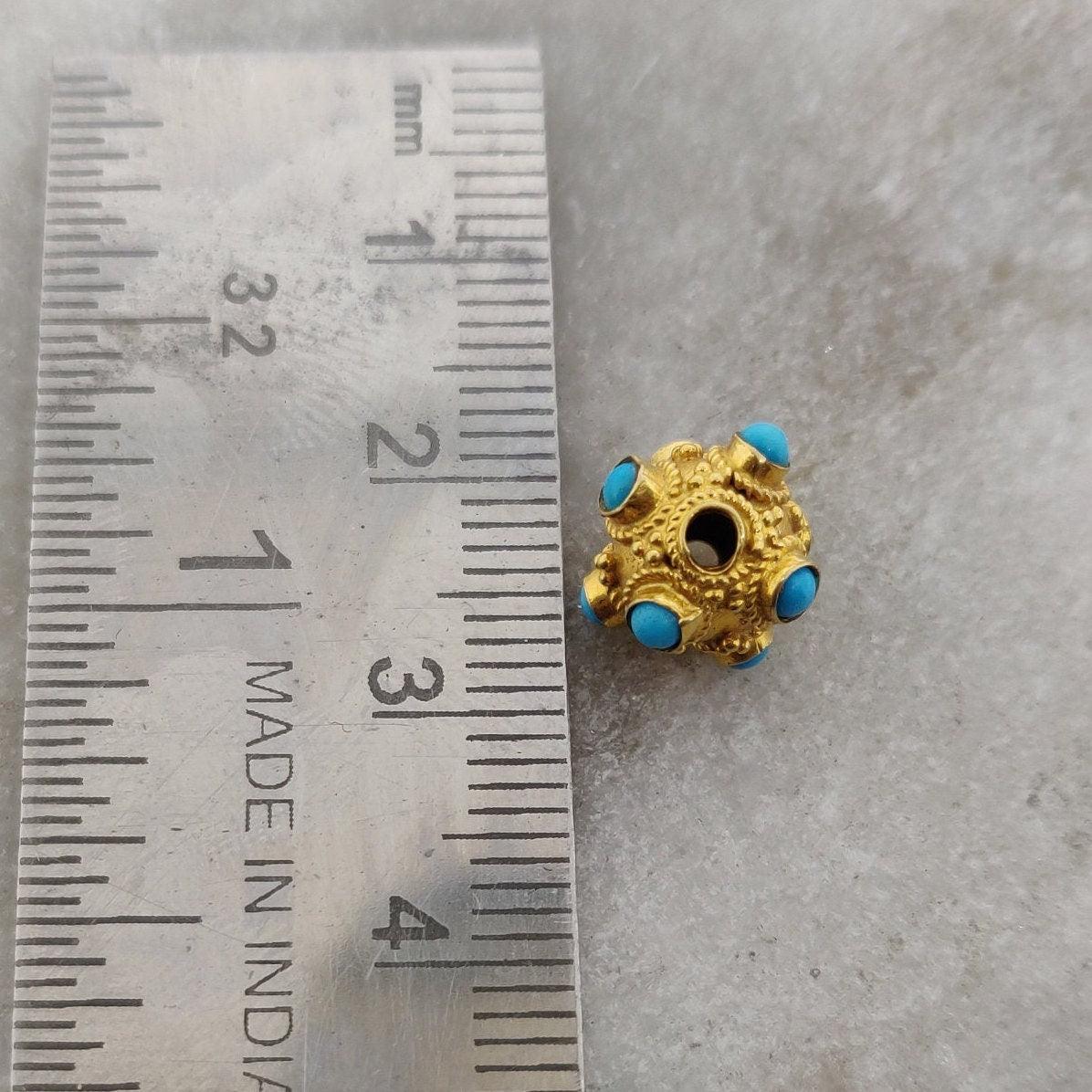 18k Solid Yellow Gold Turquoise Spacer Beads 8mm - Kanika Creations