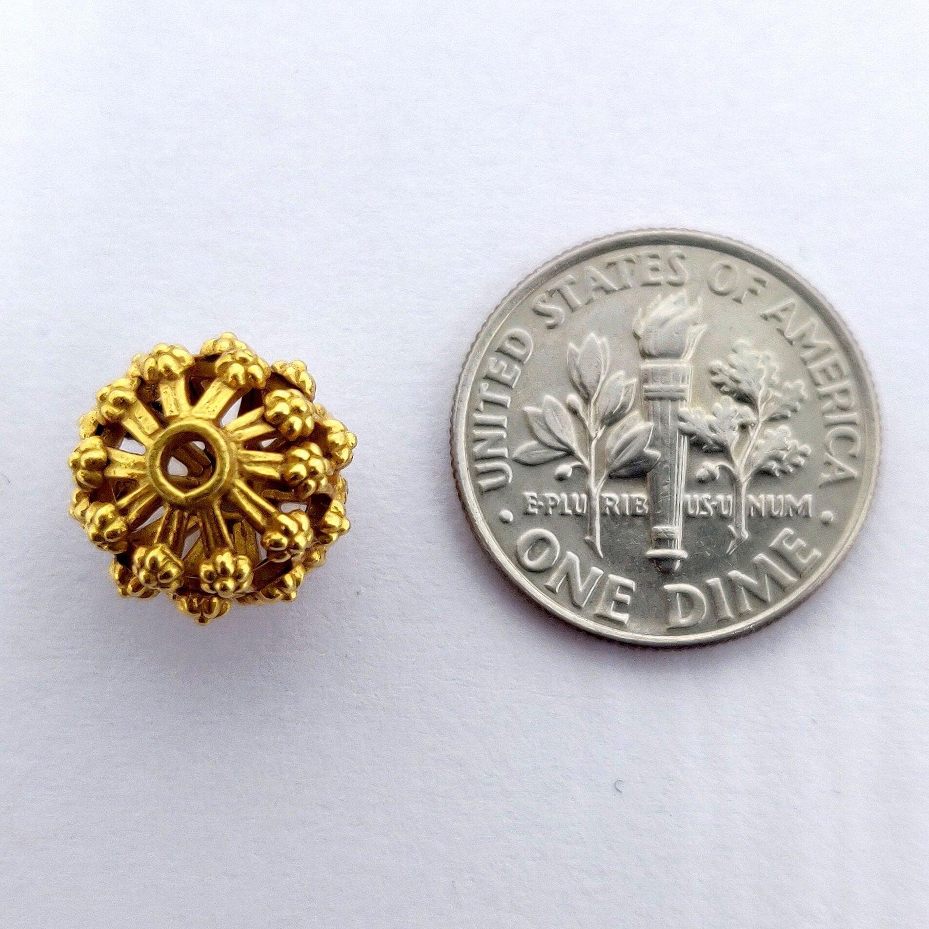 18k Solid Yellow Gold Antique Floral Spacer Beads 12mm - Kanika Creations