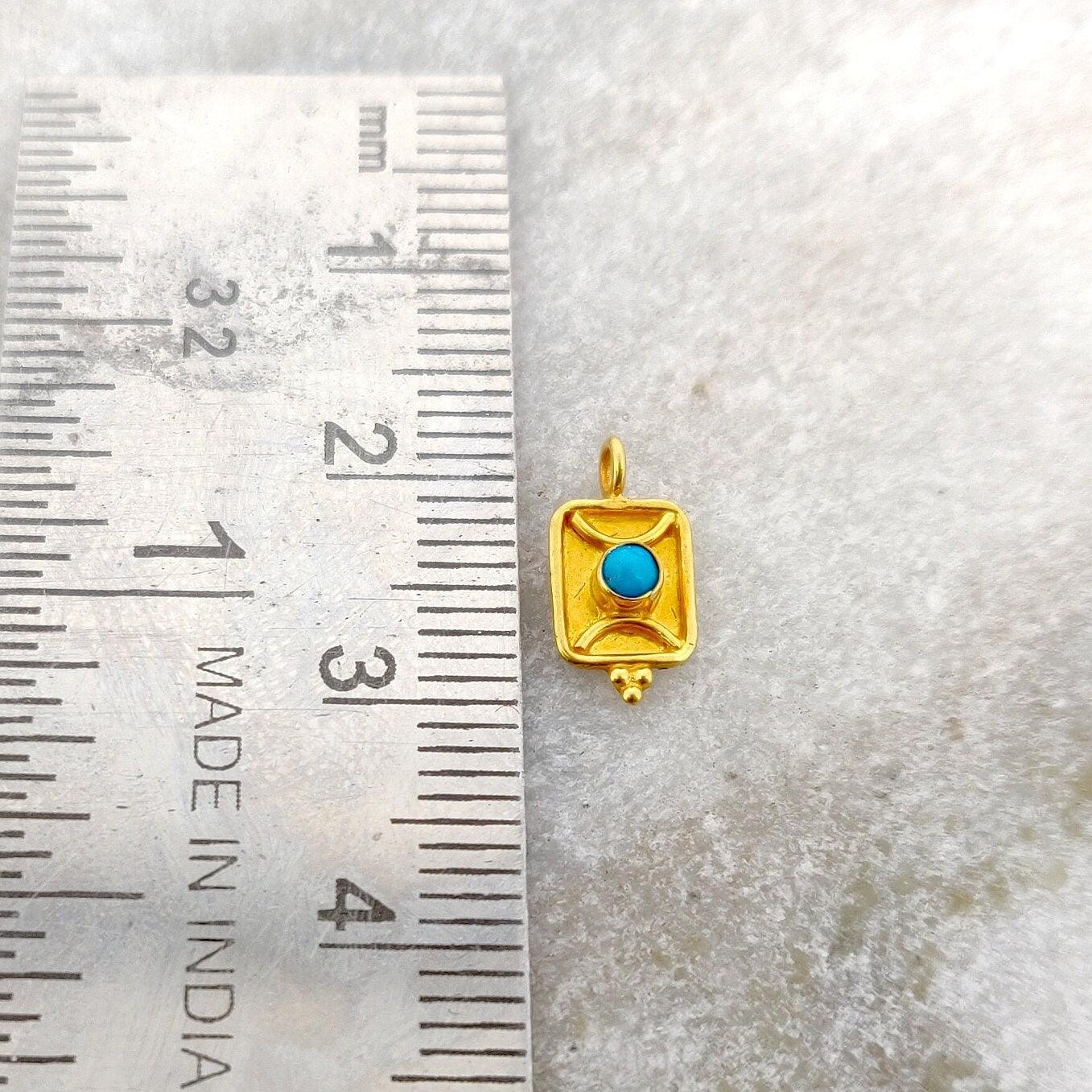 18k Solid Yellow Gold Turquoise Rectangle Charm Pendant 6x11mm - Kanika Creations