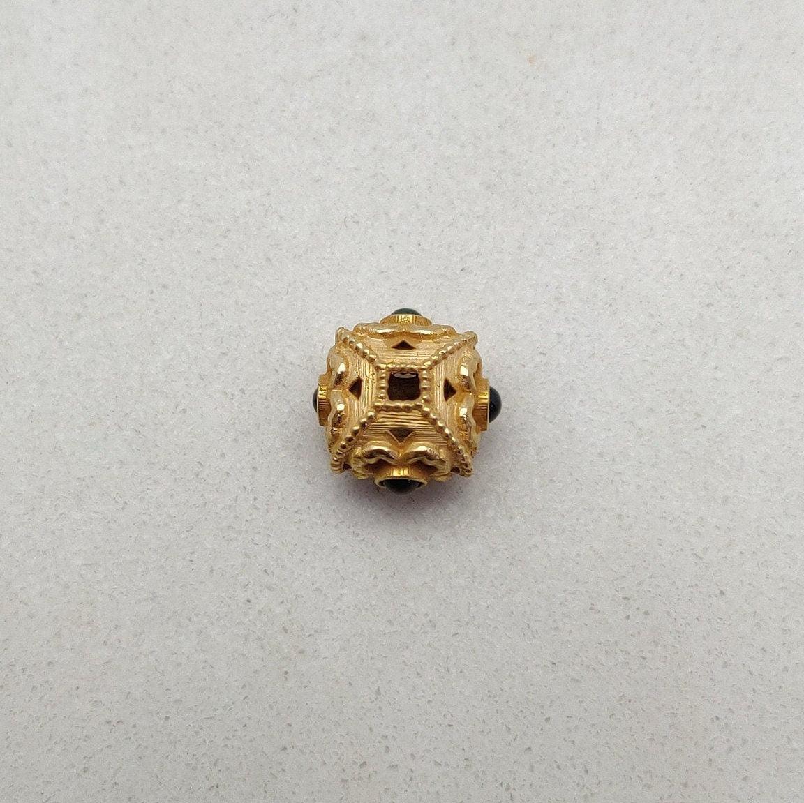 18k Solid Yellow Gold Emerald Floral Cushion Spacer Beads - Kanika Creations