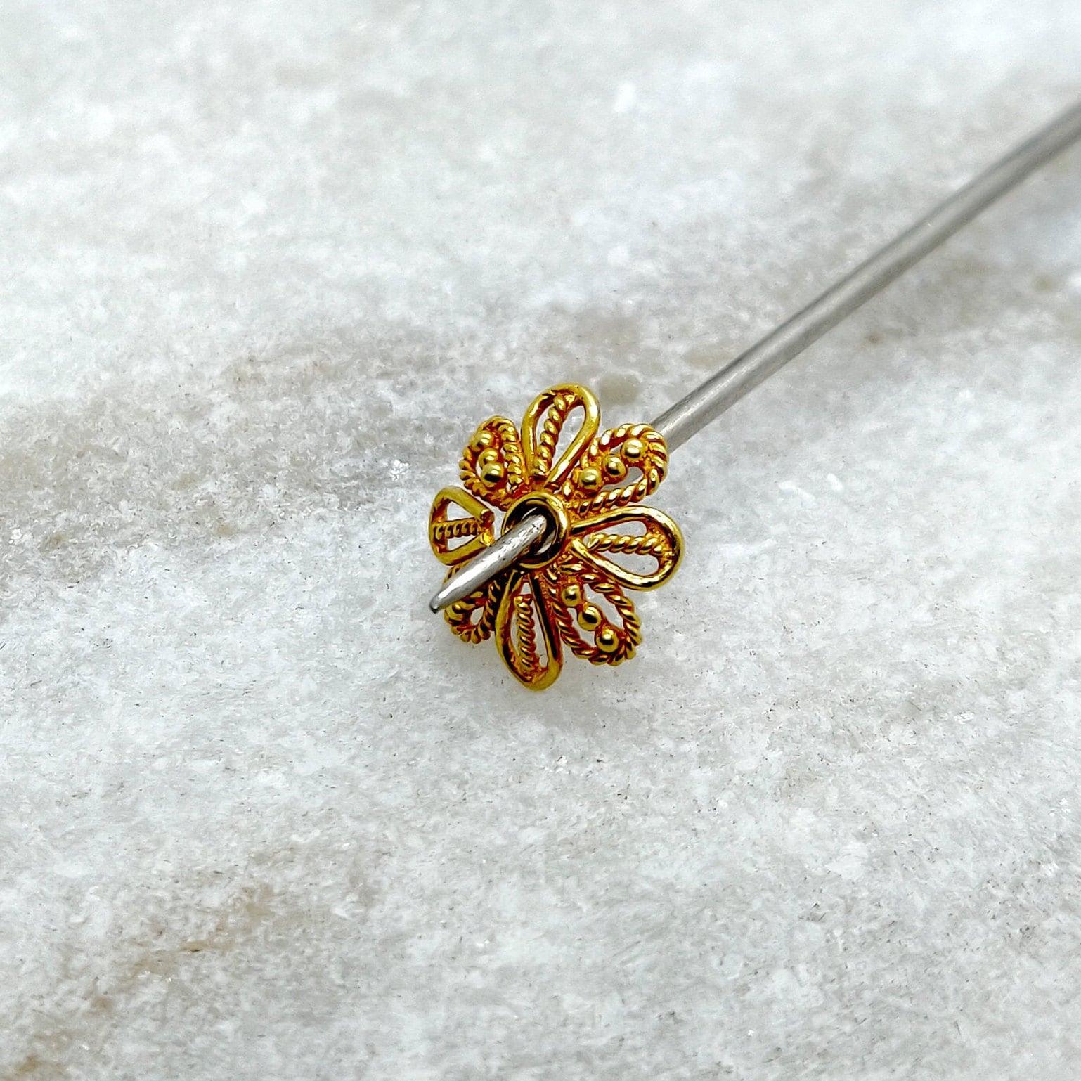 18k Yellow Gold Filigree Designer Floral Beads Cap 9mm - Kanika Creations