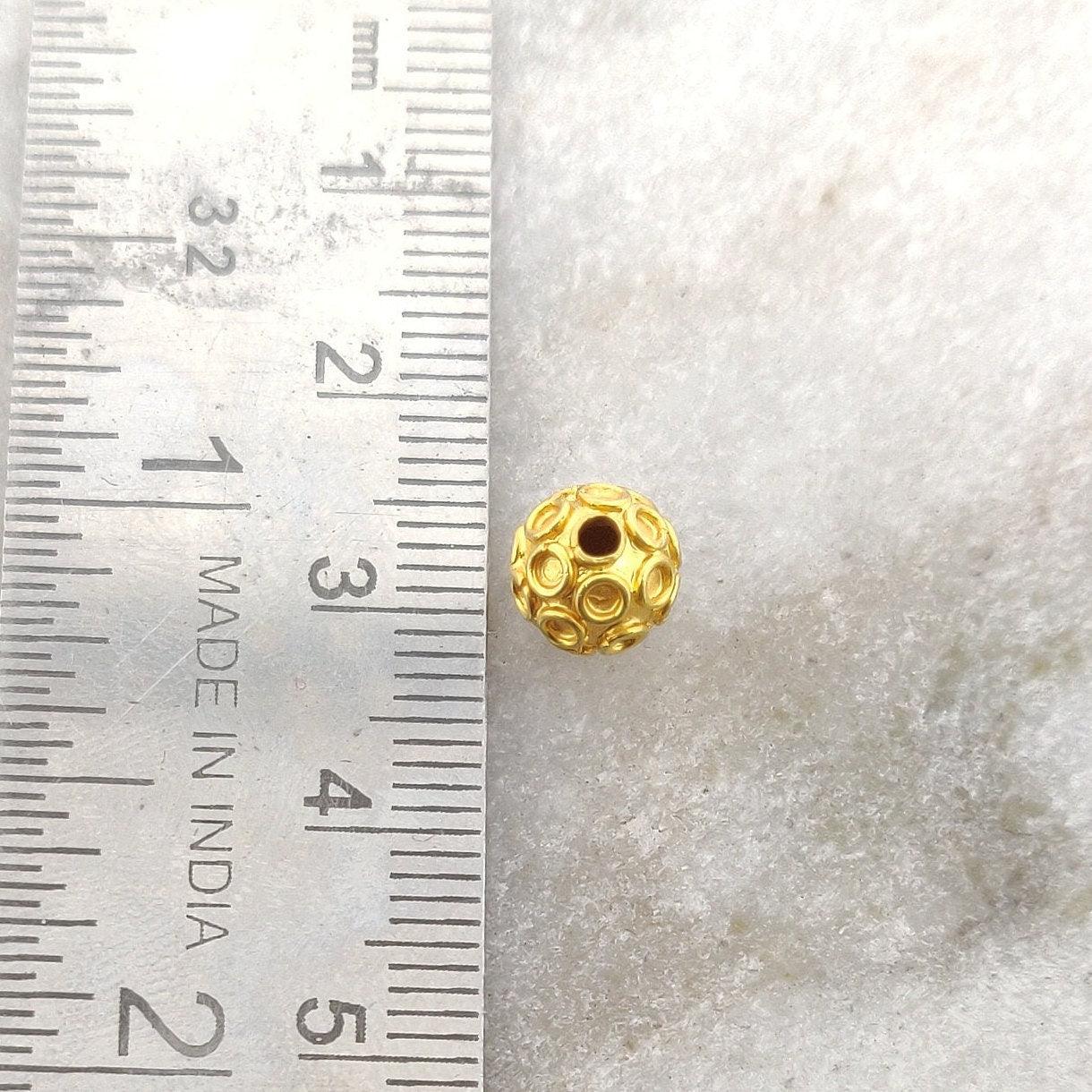 18k Solid Yellow Gold Textured Ball Spacer Beads 7mm - Kanika Creations