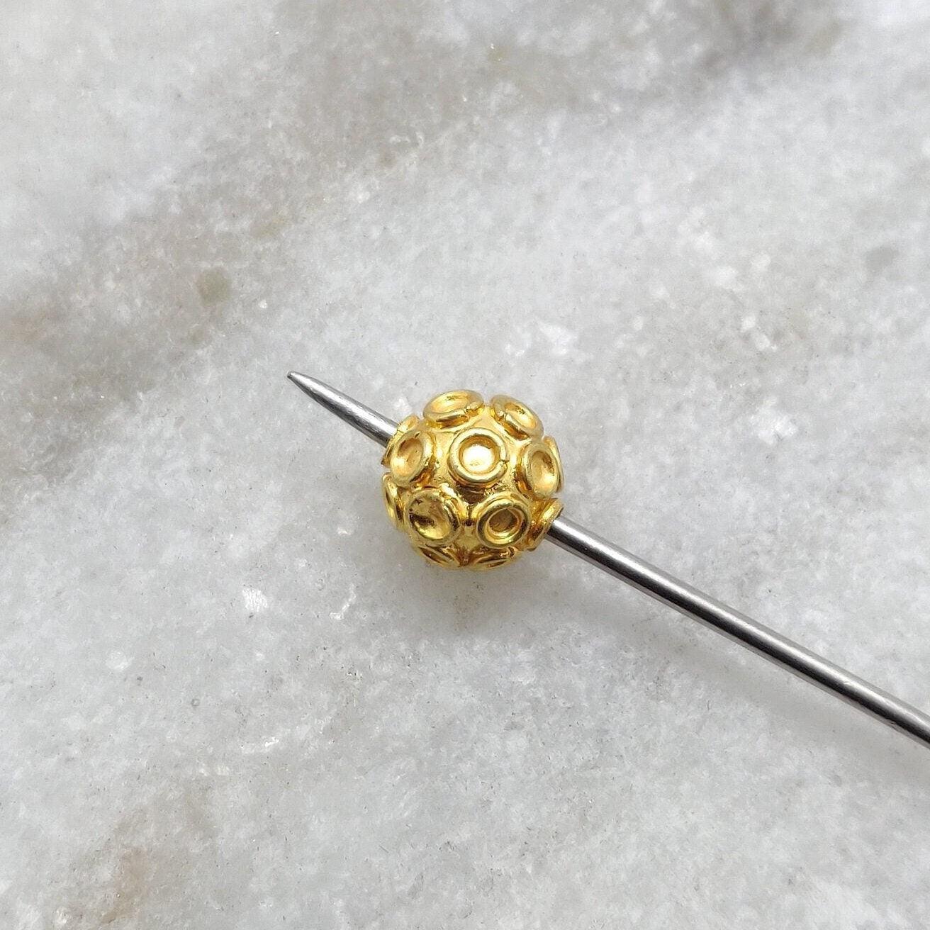 18k Solid Yellow Gold Textured Ball Spacer Beads 7mm - Kanika Creations