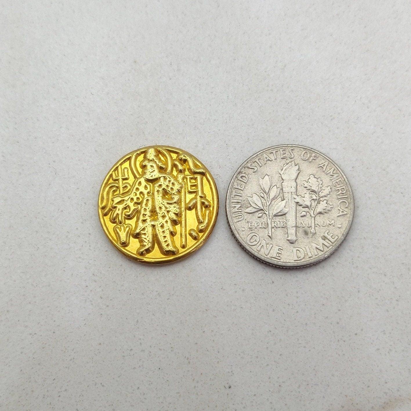 18k Solid Yellow Gold 17mm Antique Relief Coin For Charm Finding - Kanika Creations