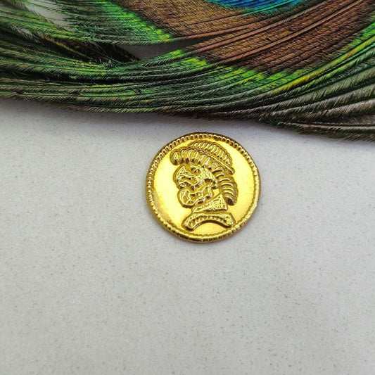 18k Solid Yellow Gold Designer Engraved Art on Gold Coin - Kanika Creations