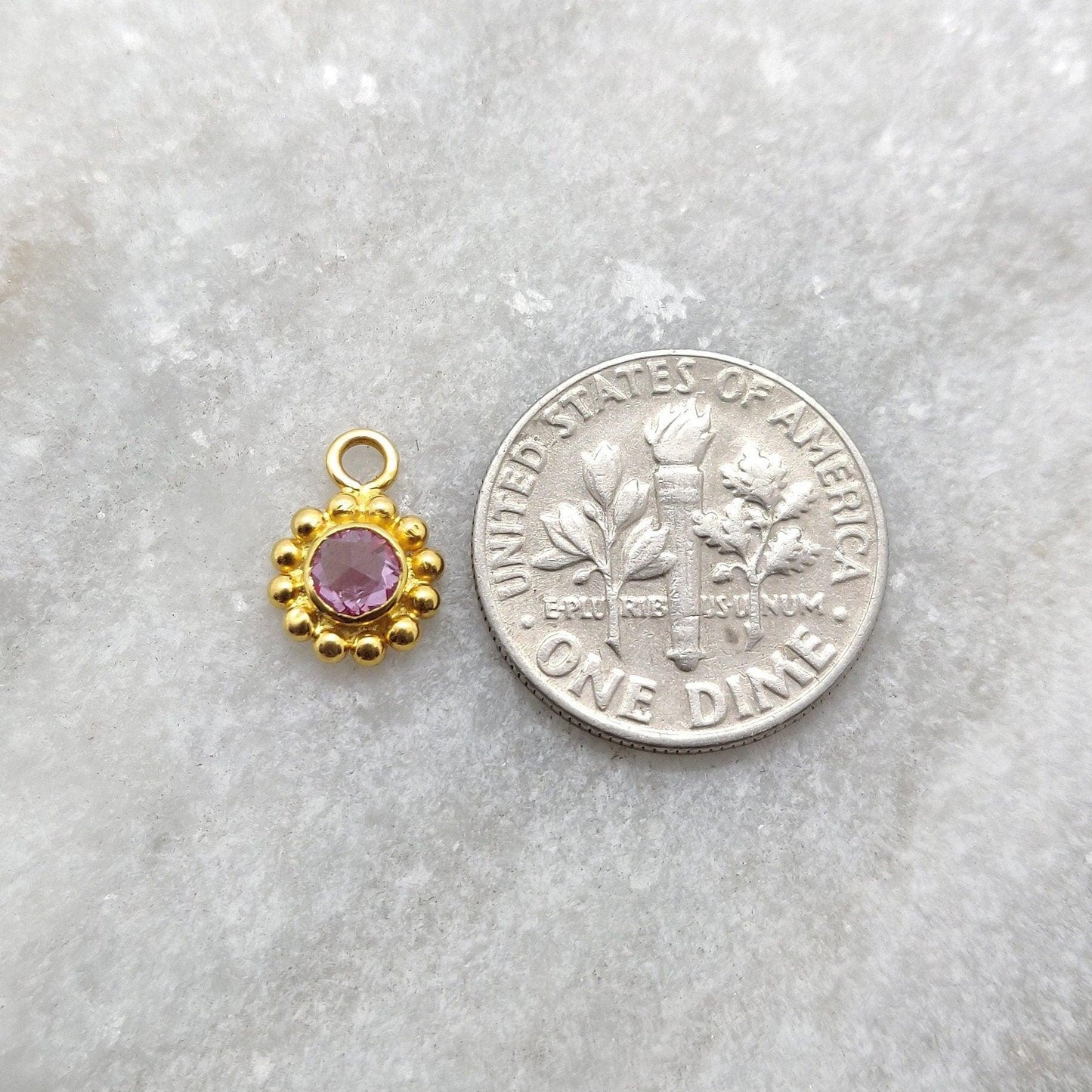 18k Yellow Gold Round Dainty Stone Studded Charm - Kanika Creations