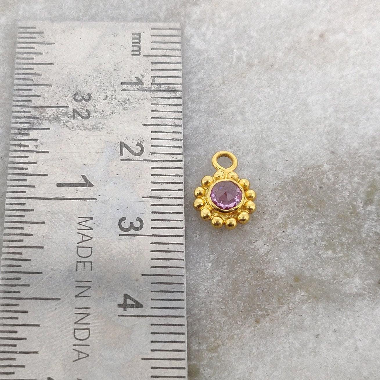 18k Yellow Gold Round Dainty Stone Studded Charm - Kanika Creations