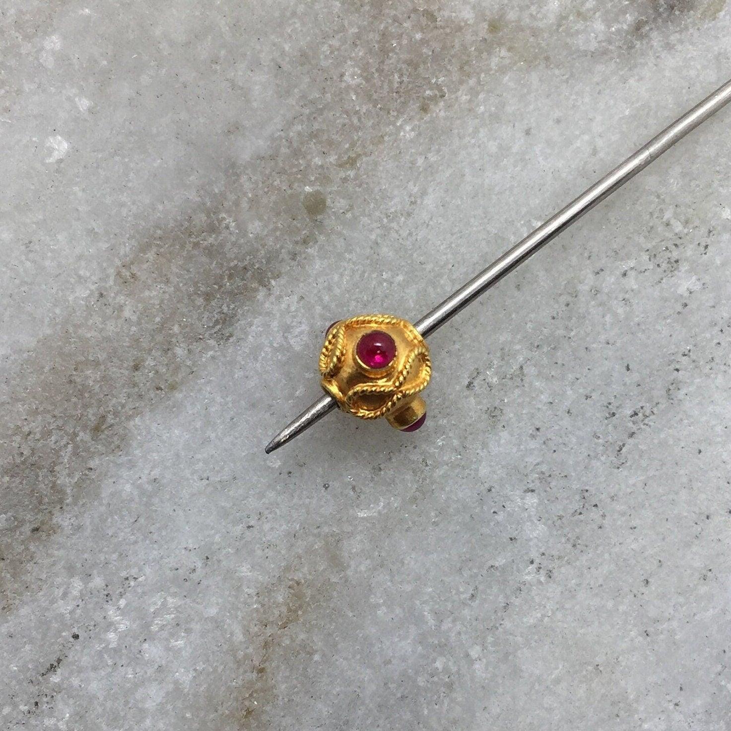 18k Solid Yellow Gold Ruby Antique Spacer Beads 7mm - Kanika Creations